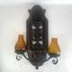 Vintage Spanish Wall Sconce Amber Glass Candle Holders Wood Metal 17.5 X 12