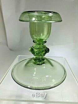 Vintage Steuben Carder Design Pair Pomona Clear Glass Green Candlesticks