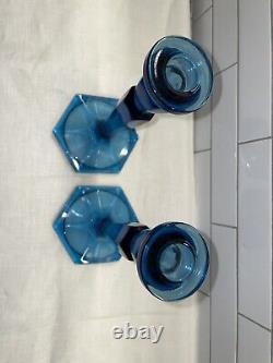 Vintage Tapered Blue Candlestick Holders Millennial Heritage Glass Beautiful
