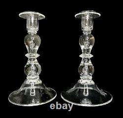 Vintage Teardrop Art Glass Clear Crystal Candlestick Holders 8 Tall Set Of 2