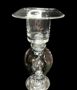 Vintage Teardrop Art Glass Clear Crystal Candlestick Holders 8 Tall Set Of 2