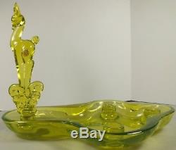 Vintage Tiffin Glass Citrine Green Fawn / Deer Candle Holder Flower Floater