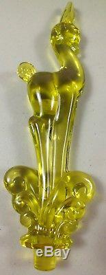 Vintage Tiffin Glass Citrine Green Fawn / Deer Candle Holder Flower Floater