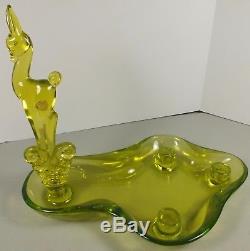 Vintage Tiffin Glass Citrine Green Fawn / Deer Candle Holder Flower Floater