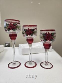 Vintage Trim a Home Pointsettia Goblet Candle Holders Set of 3 Christmas
