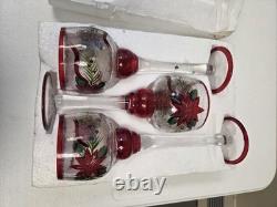 Vintage Trim a Home Pointsettia Goblet Candle Holders Set of 3 Christmas