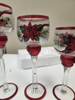 Vintage Trim a Home Pointsettia Goblet Candle Holders Set of 3 Christmas