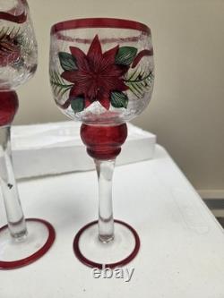 Vintage Trim a Home Pointsettia Goblet Candle Holders Set of 3 Christmas