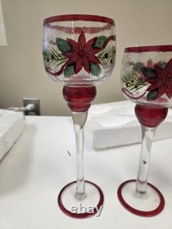 Vintage Trim a Home Pointsettia Goblet Candle Holders Set of 3 Christmas