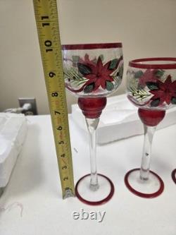Vintage Trim a Home Pointsettia Goblet Candle Holders Set of 3 Christmas