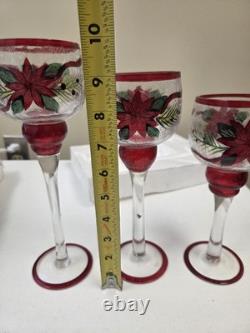 Vintage Trim a Home Pointsettia Goblet Candle Holders Set of 3 Christmas
