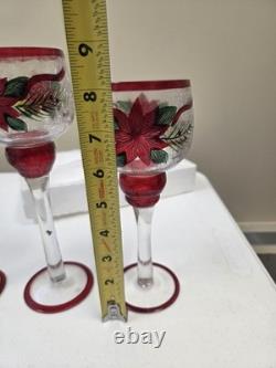 Vintage Trim a Home Pointsettia Goblet Candle Holders Set of 3 Christmas