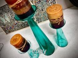 Vintage Trio Set Blenko Candle Holders Vases Blue-Green 9.5' + 13.5 = 20.5