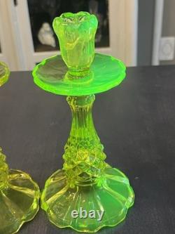 Vintage Uranium Glass Candlestick Holders