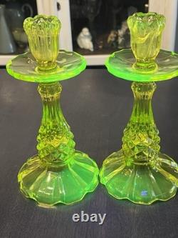 Vintage Uranium Glass Candlestick Holders