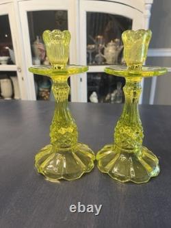 Vintage Uranium Glass Candlestick Holders
