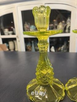 Vintage Uranium Glass Candlestick Holders