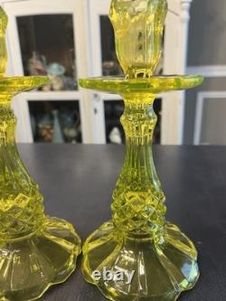 Vintage Uranium Glass Candlestick Holders