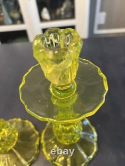 Vintage Uranium Glass Candlestick Holders