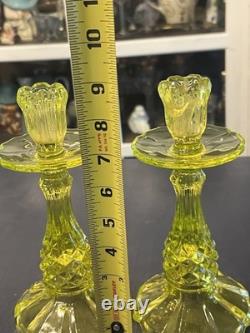 Vintage Uranium Glass Candlestick Holders
