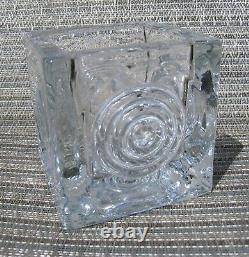 Vintage VIKING GLASS Bullseye Glimmer 3 1/2 Square Candle Holder HTF Clear