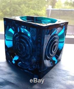 Vintage VIKING Glass BULLSEYE Blue Candle Holder 3 1/2 and 2 1/2 Bluenique