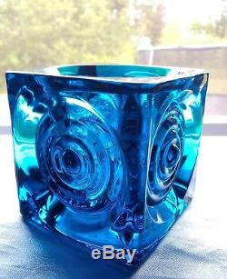 Vintage VIKING Glass BULLSEYE Blue Candle Holder 3 1/2 and 2 1/2 Bluenique