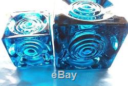 Vintage VIKING Glass BULLSEYE Blue Candle Holder 3 1/2 and 2 1/2 Bluenique