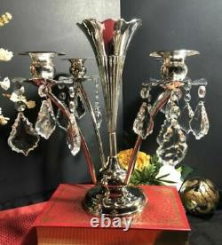 Vintage Vase / Epergne Vase Art Nouveau / Flower Candle Holders With Crystals