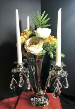 Vintage Vase / Epergne Vase Art Nouveau / Flower Candle Holders With Crystals