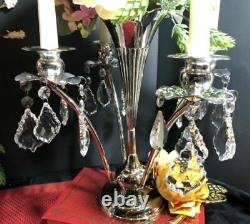 Vintage Vase / Epergne Vase Art Nouveau / Flower Candle Holders With Crystals