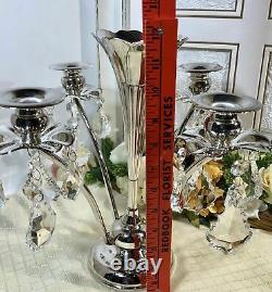 Vintage Vase / Epergne Vase Art Nouveau / Flower Candle Holders With Crystals