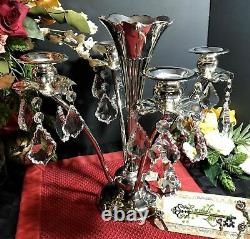 Vintage Vase / Epergne Vase Art Nouveau / Flower Candle Holders With Crystals