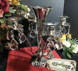 Vintage Vase / Epergne Vase Art Nouveau / Flower Candle Holders With Crystals