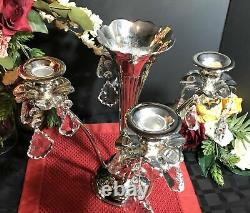 Vintage Vase / Epergne Vase Art Nouveau / Flower Candle Holders With Crystals