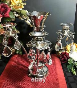 Vintage Vase / Epergne Vase Art Nouveau / Flower Candle Holders With Crystals