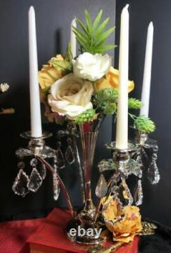 Vintage Vase / Epergne Vase Art Nouveau / Flower Candle Holders With Crystals