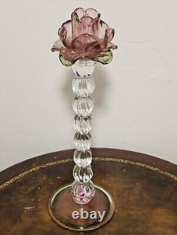 Vintage Venetian Floriform Hand Blown Rose Candlehorder 14H