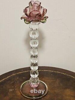 Vintage Venetian Floriform Hand Blown Rose Candlehorder 14H