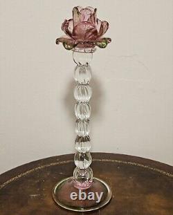 Vintage Venetian Floriform Hand Blown Rose Candlehorder 14H