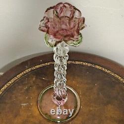 Vintage Venetian Floriform Hand Blown Rose Candlehorder 14H