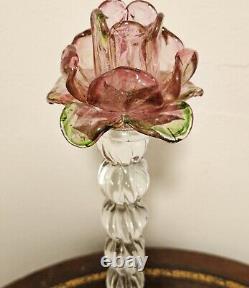 Vintage Venetian Floriform Hand Blown Rose Candlehorder 14H