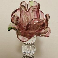 Vintage Venetian Floriform Hand Blown Rose Candlehorder 14H