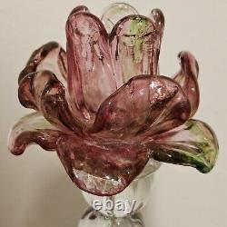 Vintage Venetian Floriform Hand Blown Rose Candlehorder 14H