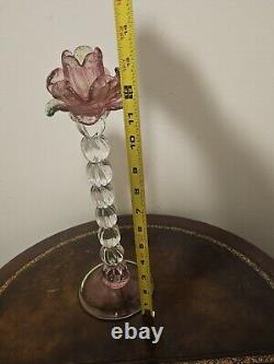 Vintage Venetian Floriform Hand Blown Rose Candlehorder 14H