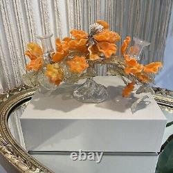 Vintage Venetian Murano Glass Orange Flower Candlestick Holder Art Deco Decor