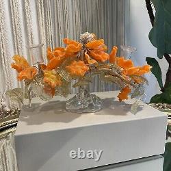 Vintage Venetian Murano Glass Orange Flower Candlestick Holder Art Deco Decor