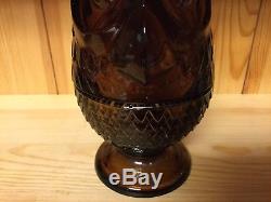 Vintage Viking Art Glass Brown Owl Candle Holder Fairy Lamp With Sticker Rare