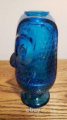 Vintage Viking Blue Glass Owl Fairy Lamp 2 Piece Candle Holder