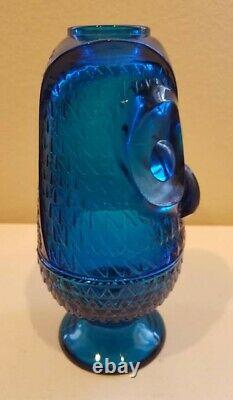 Vintage Viking Blue Glass Owl Fairy Lamp Candle Holder Bluenique